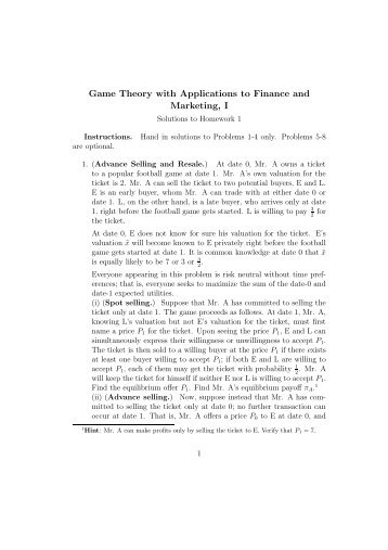 Game Theory with Applications to Finance and Marketing, I