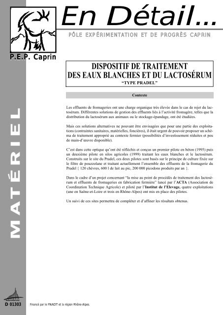 dispositif de traitement des eaux blanches et du lactosÃ©rum