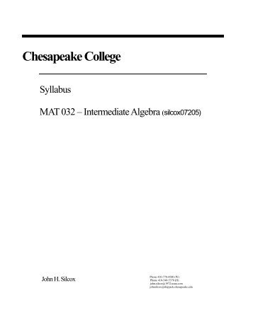 Syllabus For MAT 032 - Chesapeake College