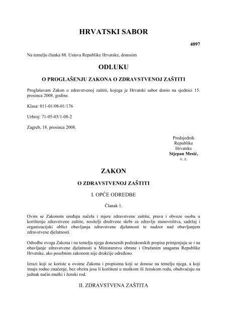 Zakon o zdravstvenoj zaÅ¡titi - Hrvatski zavod za zdravstveno ...
