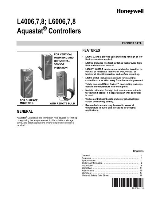 60-2104-10 - L4006,7,8; L6006,7,8 Aquastat ... - PexSupply.com