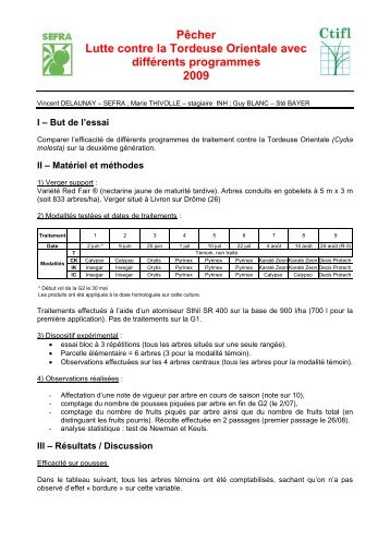 PÃªcher Lutte contre la Tordeuse Orientale avec diffÃ©rents ...