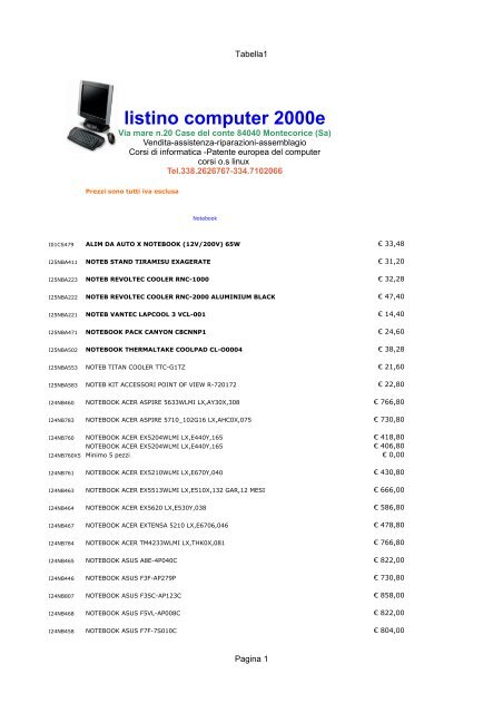 listino computer 2000e