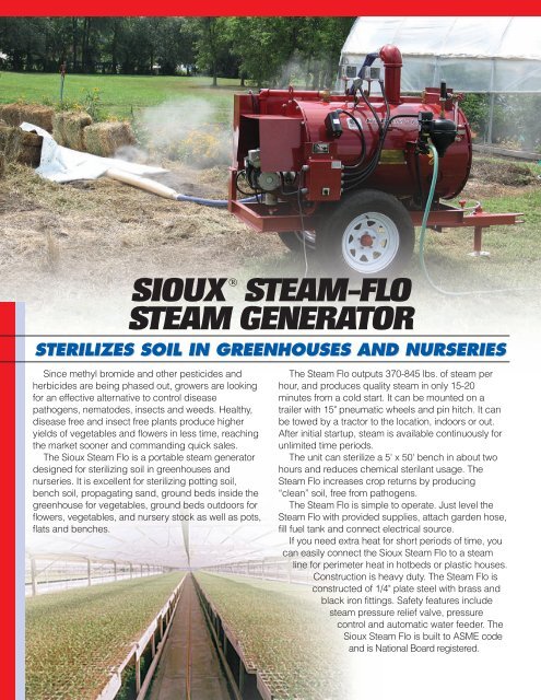 Greenhouse Application flyer - Sioux Steam Cleaner Corporation