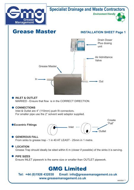 Grease Master Installation Sheet