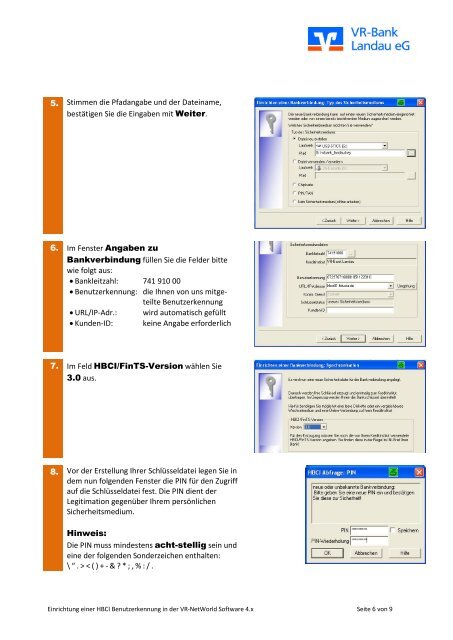 Einrichtung HBCI-Benutzerkennung - VR-Bank Landau eG