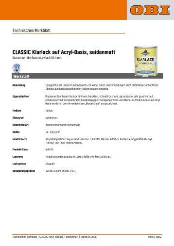 CLASSIC Klarlack auf Acryl-Basis, seidenmatt - Obi