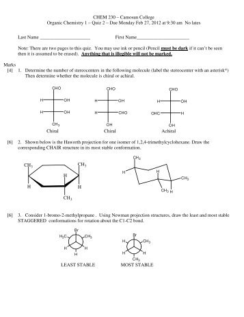 CHEM 230 Ã¢Â€Â“ Camosun College Organic Chemistry 1 Ã¢Â€Â“ Quiz 2 Ã¢Â€Â“ Due ...