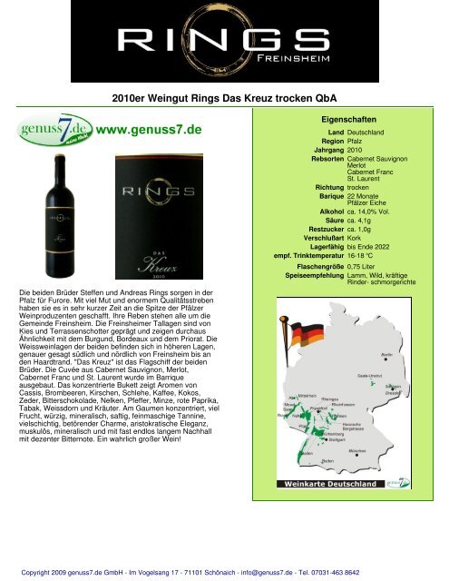 2010er Weingut Rings Das Kreuz trocken QbA - Genuss7.de