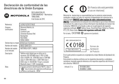 Motorola Defy Manual de Usuario - Claro