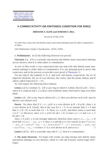 a commutativity-or-finiteness condition for rings - Mathematical ...