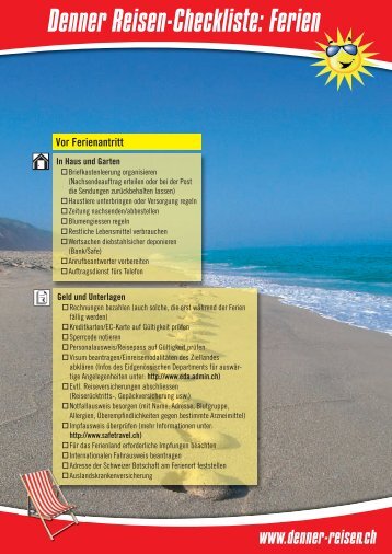 Denner-Checkliste: Urlaub - bei Denner Reisen Denner-Checkliste: Urlaub - bei Denner Reisen