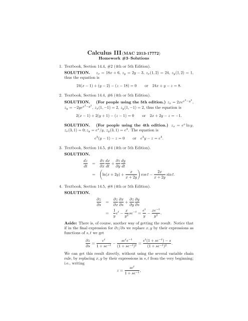 Calculus III(MAC 2313-17772) Homework #3–Solutions 1