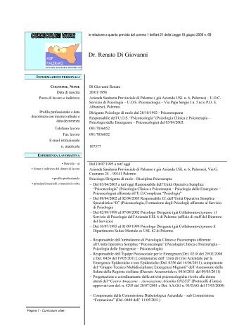 Dr. Renato Di Giovanni - Azienda Sanitaria Provinciale di Palermo