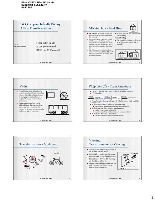 Affine Transformations MÃ´ hÃ¬nh hoÃ¡ - Modelling VÃ­ dá»¥ PhÃ©p biáº¿n Äá»i ...