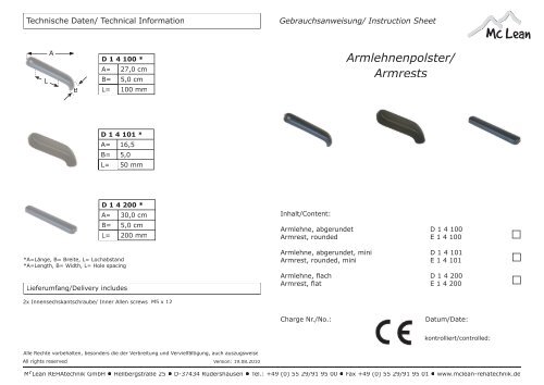 Armlehnenpolster/ Armrests - McLean REHAtechnik GmbH