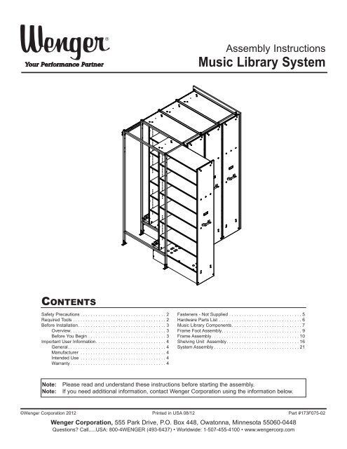 Assembly Instructions - Wenger Corporation