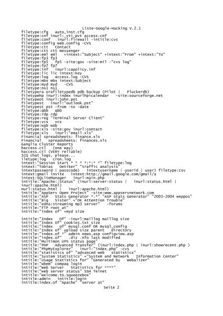 Liste-Google-Hacking V.2.1 ... - Boris Koch
