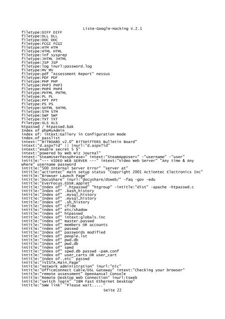 Liste-Google-Hacking V.2.1 ... - Boris Koch