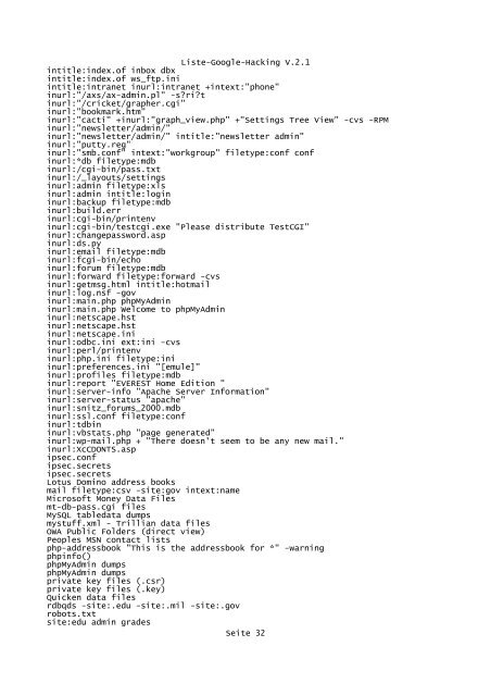 Liste-Google-Hacking V.2.1 ... - Boris Koch