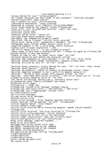 Liste-Google-Hacking V.2.1 ... - Boris Koch