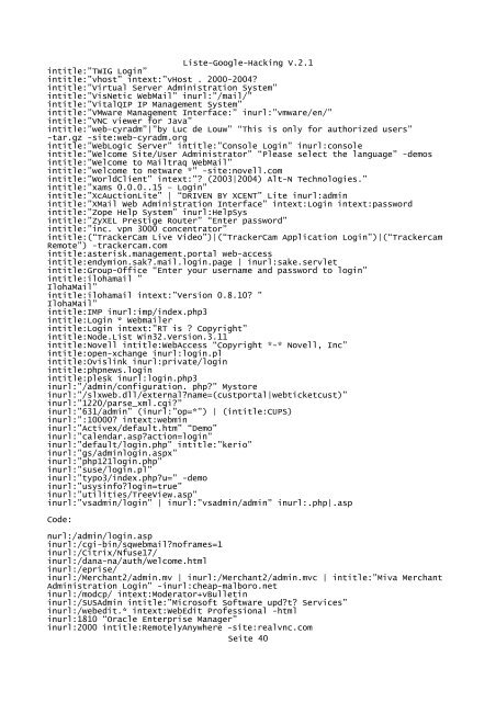 Liste-Google-Hacking V.2.1 ... - Boris Koch