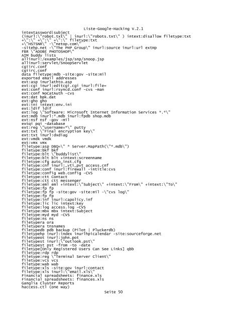 Liste-Google-Hacking V.2.1 ... - Boris Koch