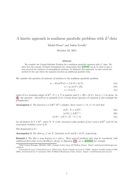 A kinetic approach in nonlinear parabolic problems ... - ENS Cachan