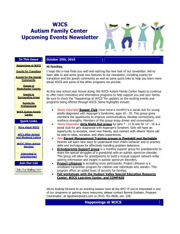 WJCS Autism Family Center Upcoming Events Newsletter