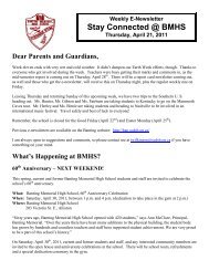 Weekly Newsletter April 21, 2011 - Banting Memorial High School