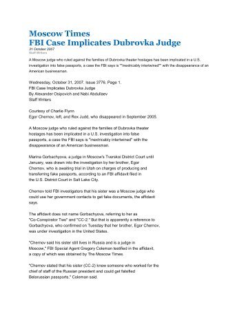 Moscow Times FBI Case Implicates Dubrovka Judge - Deep Capture