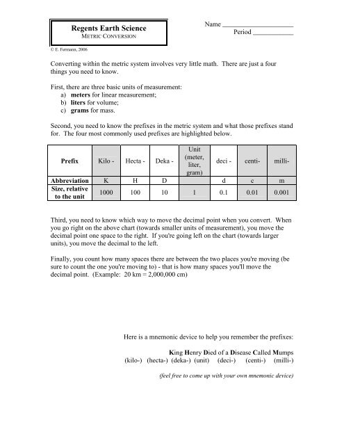 King Henry Chart Metric Conversions