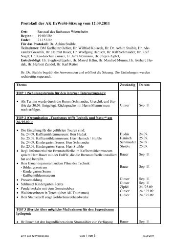 Protokoll der AK ExWoSt-Sitzung vom 12.09.2011 - Wiernsheim