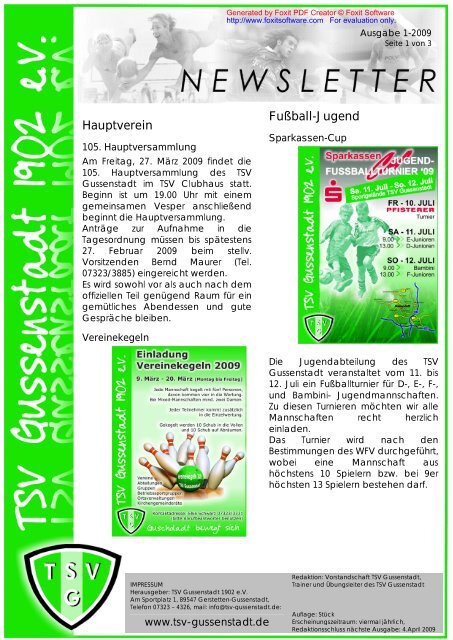 Newsletter 01-2009 - TSV Gussenstadt