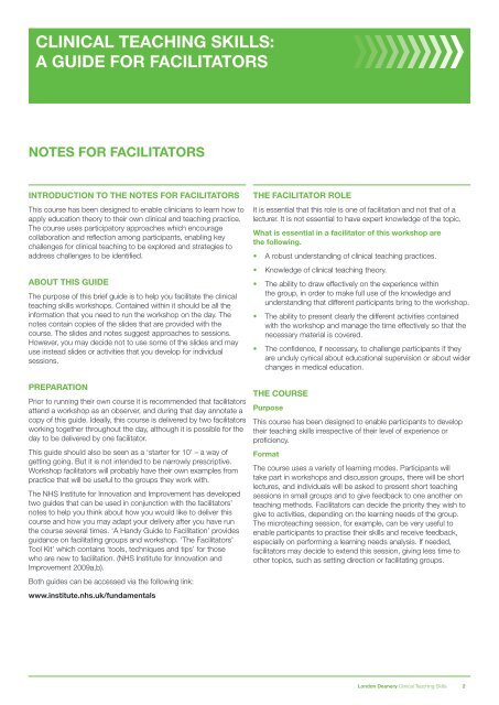 A GuIdE for fACILITATorS - Faculty Development - London Deanery