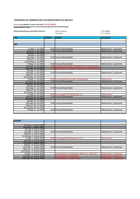 Trainingsplan Vorbereitung Saison 09-10