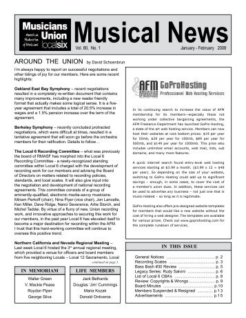 Musical News - Musicians Union Local Six