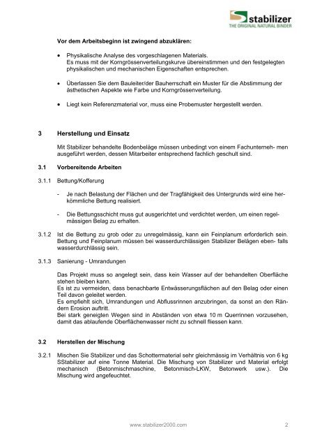 Technische Hinweise zu Stabilizer als pdf