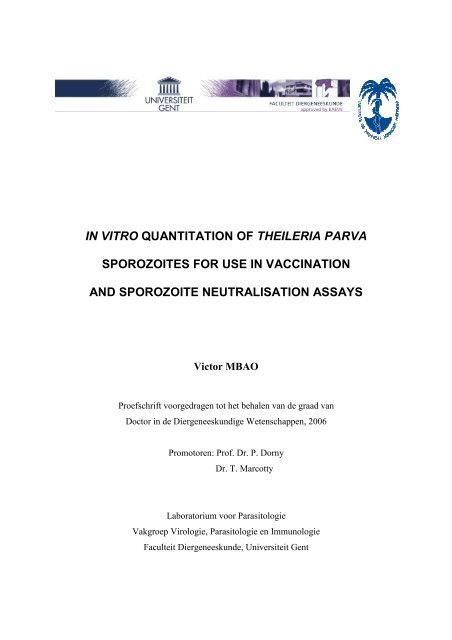 In vitro quantitation of Theileria parva sporozoites for use - TropMed ...