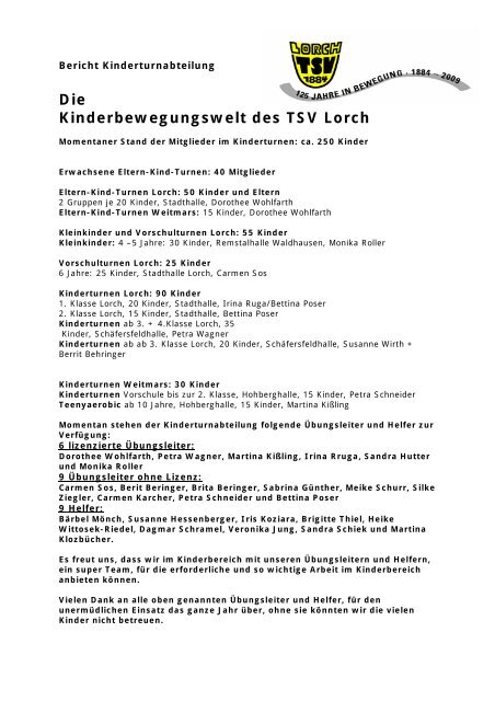 Die Kinderbewegungswelt des TSV Lorch