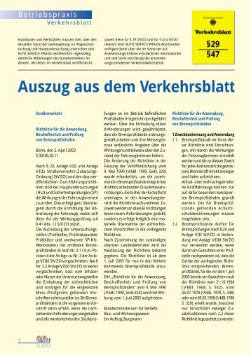 Auszug aus dem Verkehrsblatt - Autohaus