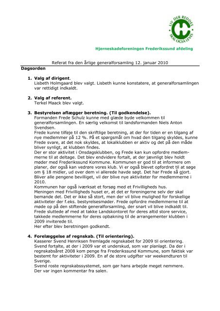 Referat fra den Ã¥rlige generalforsamling 12. januar 2010 Dagsorden ...