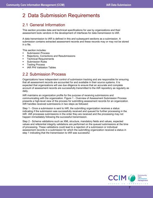 Data Submission and Technical Specifications (PDF - CCIM