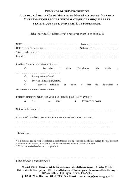 Formulaire de prÃ©inscription en 2 Ã¨me annÃ©e au format pdf