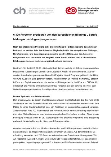 Medienmitteilung als PDF - ch Stiftung fÃ¼r eidgenÃ¶ssische ...