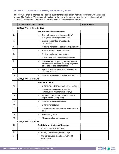 Technology Checklist â Working With An Existing  - Ccim