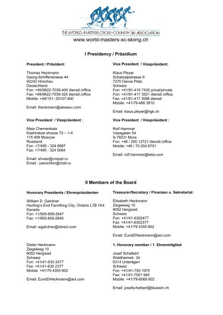Adressenliste - World-masters-xc-skiing.ch