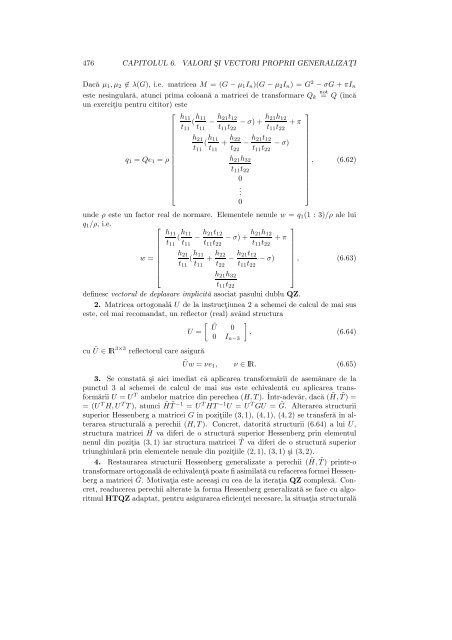 Calculul valorilor si vectorilor proprii