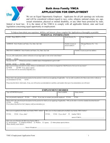 Employment Application - the Bath Area Family YMCA