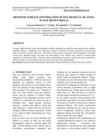 response surface optimization of dye removal by using waste prawn ...